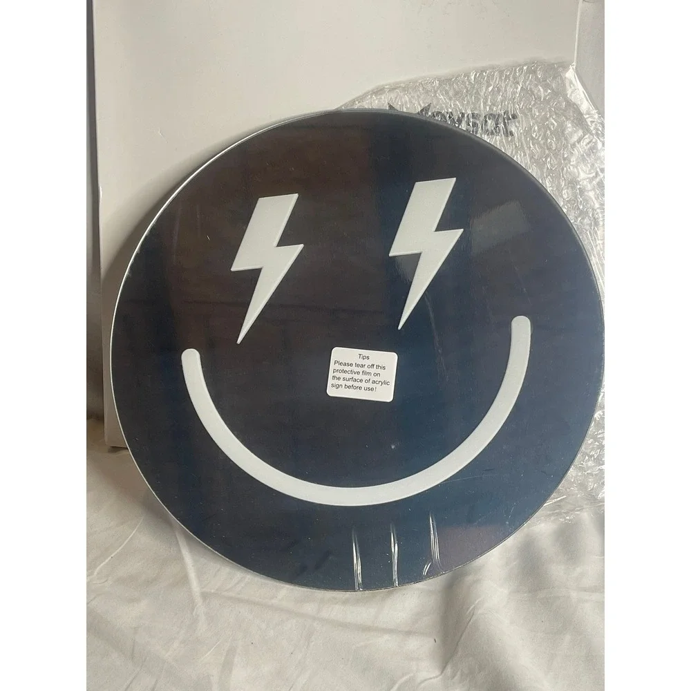 Weysat Preppy Smiley Face Mirror Lightning Bolt Eyes‎ 12 Inch Acrylic Wall Decor